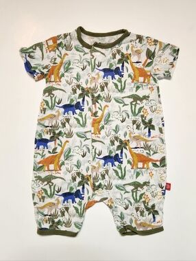 Magnetic Me 3 - 6 Months Raptor Round Your Finger Dinosaur Short Sleeve Romper
